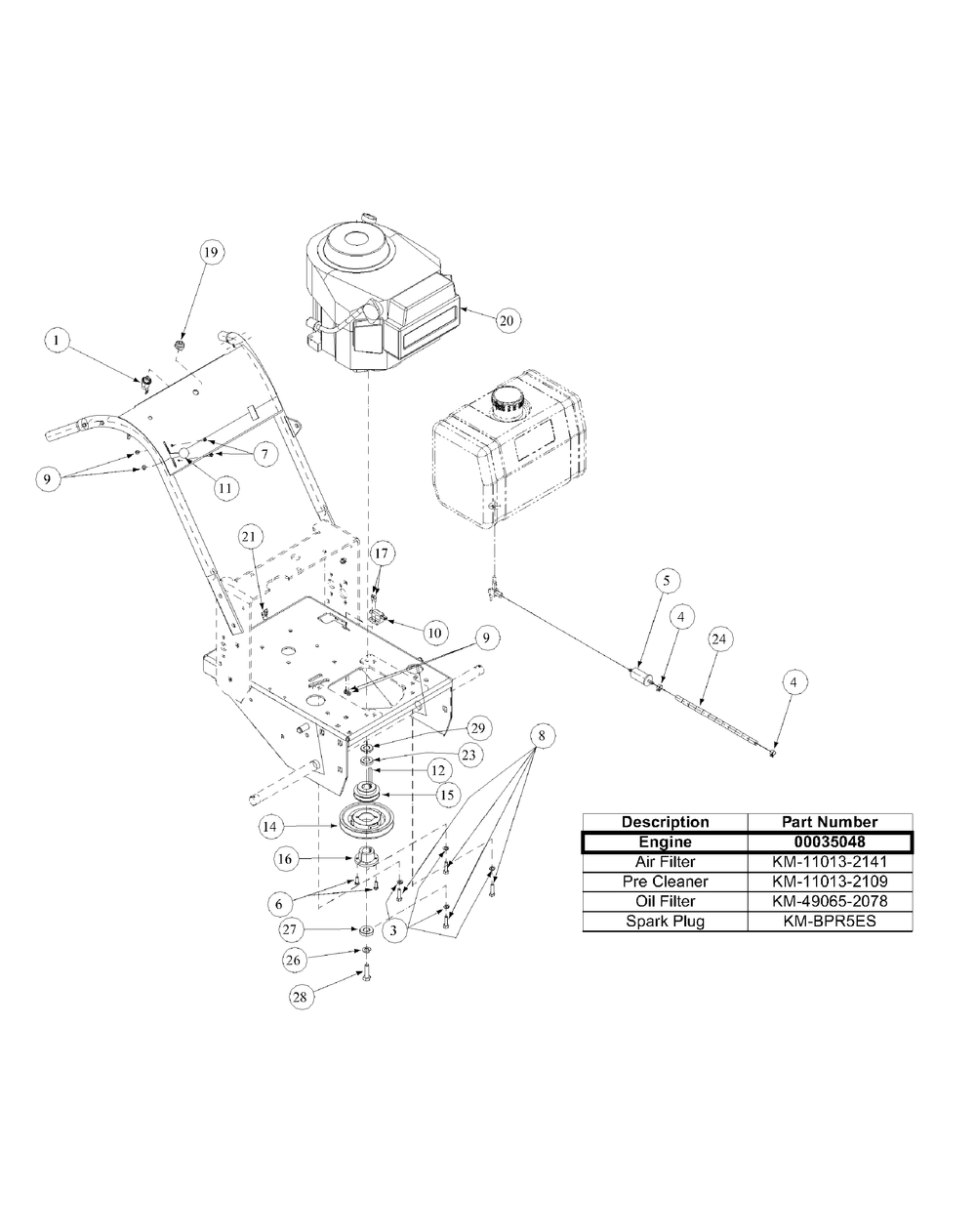 Kawasaki Engine Assembly Diagram and Parts List for G1436 55AE231R150-WAM Cub Cadet Lawn Mower